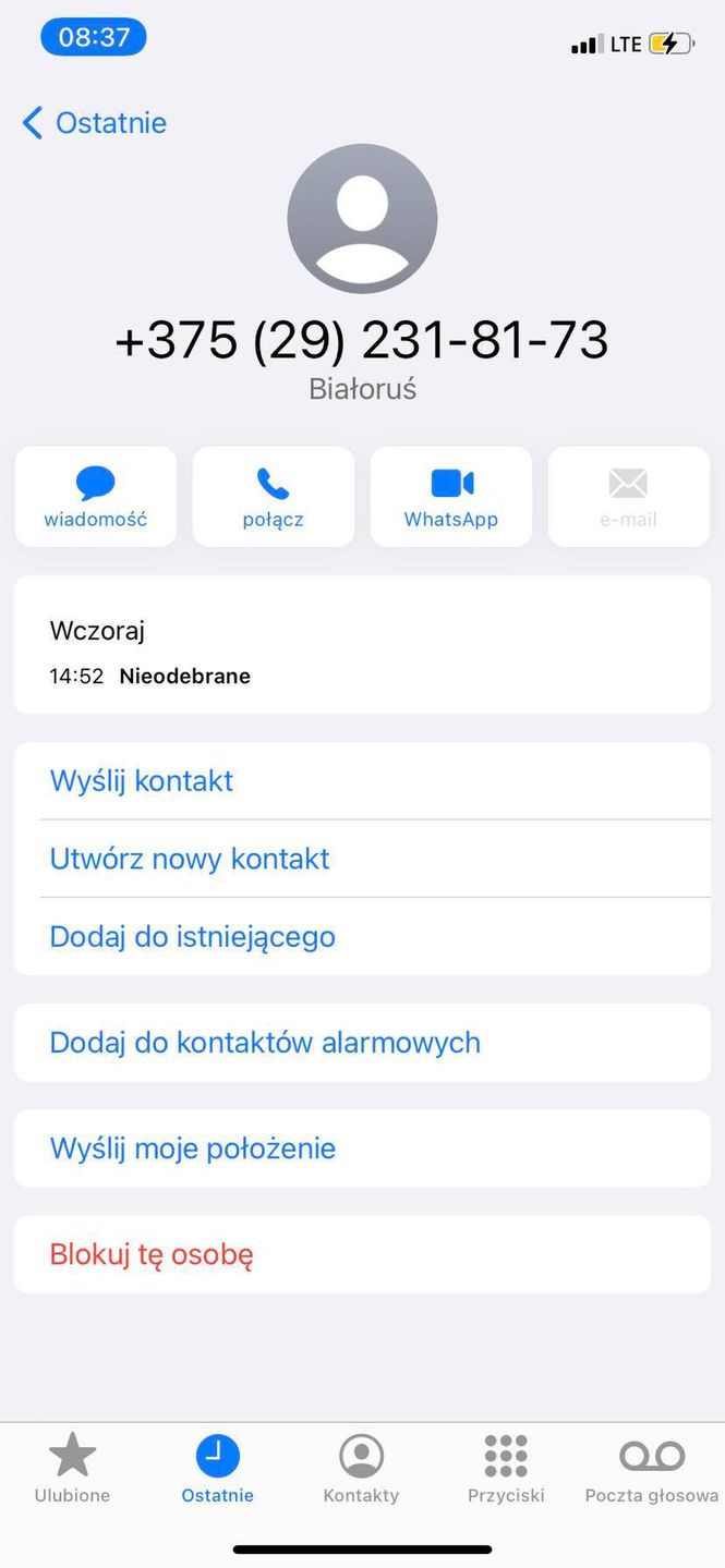 Nieodebrane połączenie