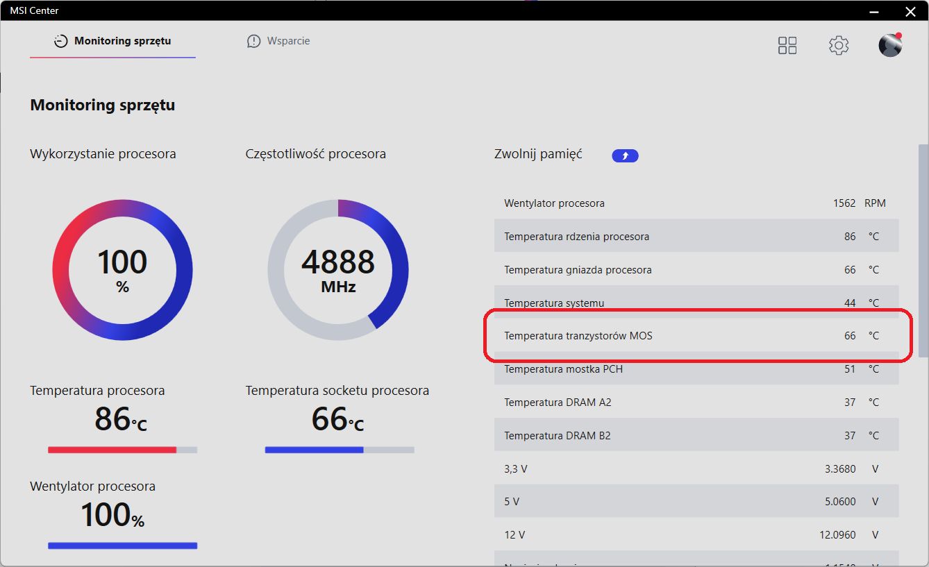 MSI MAG Z790 Tomahawk WIFI - temperatura sekcji zasilania