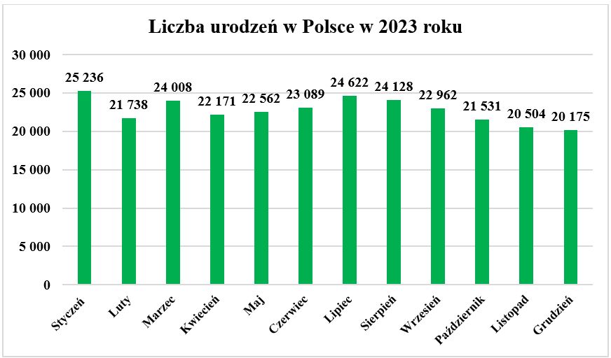 Liczba urodzeń w 2023 r. w Polsce