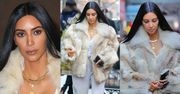 Kim Kardashian w dresie i futrze