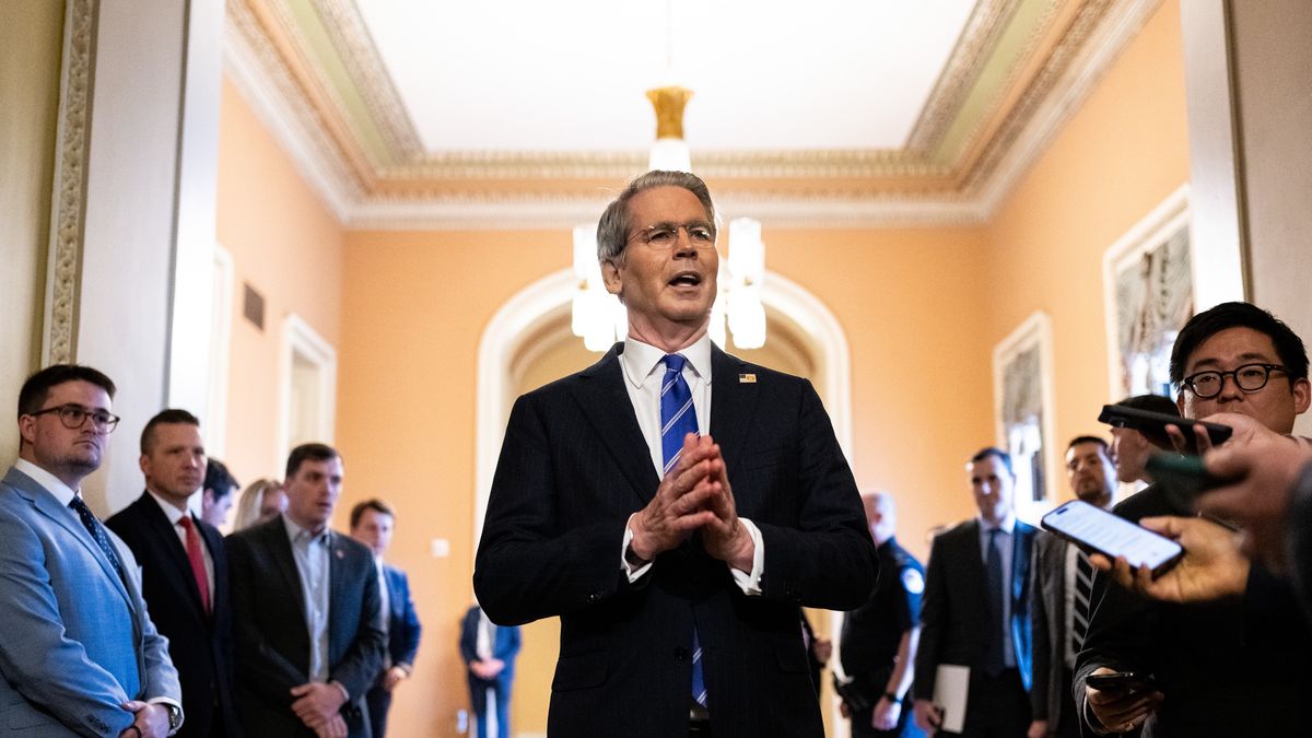 Scott Bessent, US secretary of the treasury, speaks to members of the media after a Senate Republican policy luncheon at the US Capitol in Washington, DC, US, on Friday, June 27, 2025. President Donald Trump amped up pressure on Congress to speed the passage of his tax-cut bill as Republicans reached a tentative deal on the state and local tax deduction, one of the key sticking points in the negotiations. Photographer: Graeme Sloan/Bloomberg via Getty Images
