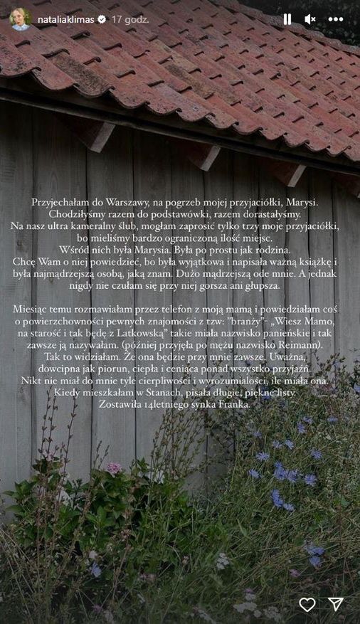 Natalia Klimas wspomina zmarłą przyjaciółkę