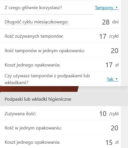 Kalkulator Kosztów Miesiączki