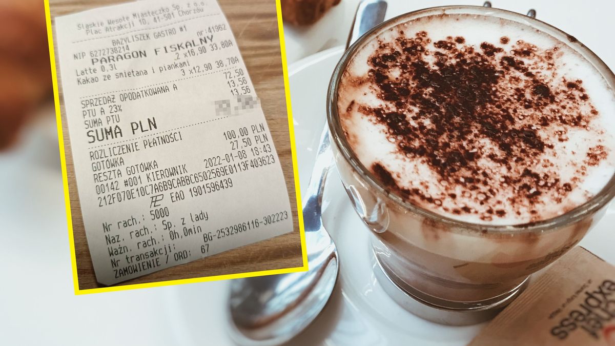 Internauta pokazał paragon za kawy i kakao. 