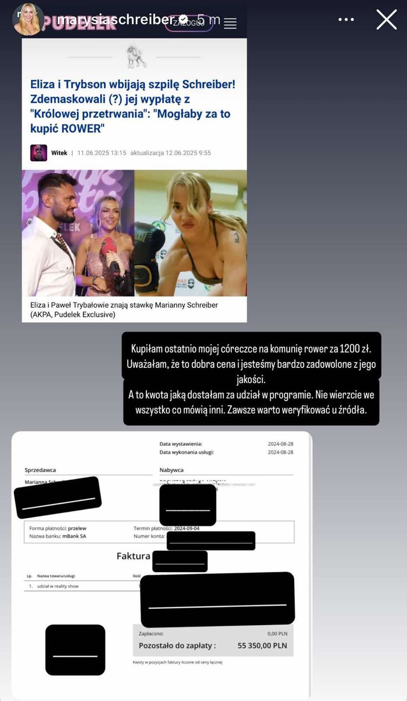 Tyle Marianna Schreiber zarobiła w "Królowej przetrwania"