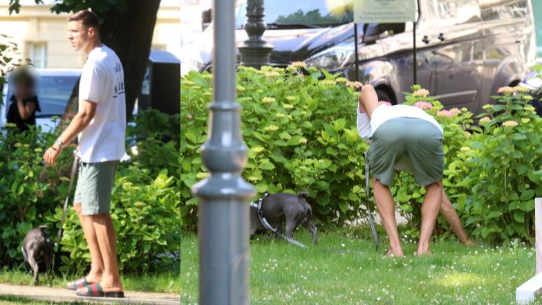 Jan Bednarek spaceruje z żoną po Sopocie i sprząta po psie