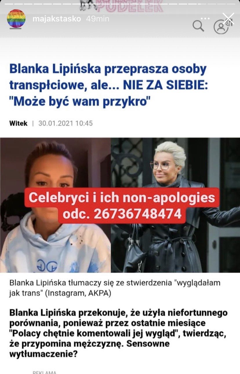 Maja Staśko strofuje Blankę Lipińską