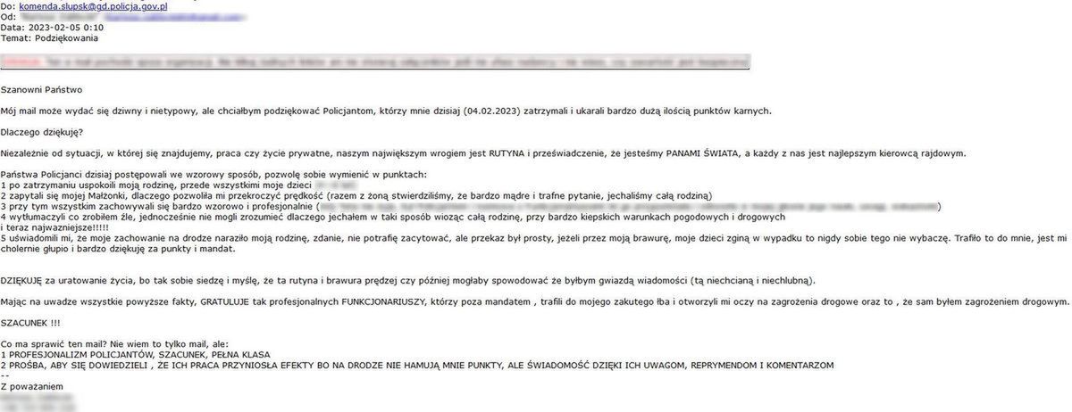 List od kierowcy seata do policji