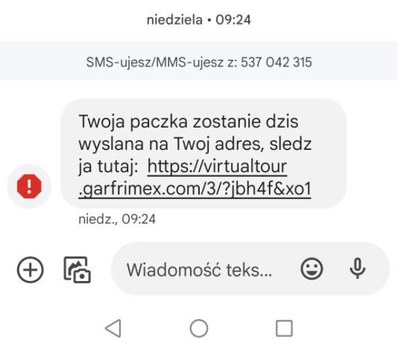 Fałszywy SMS o paczce