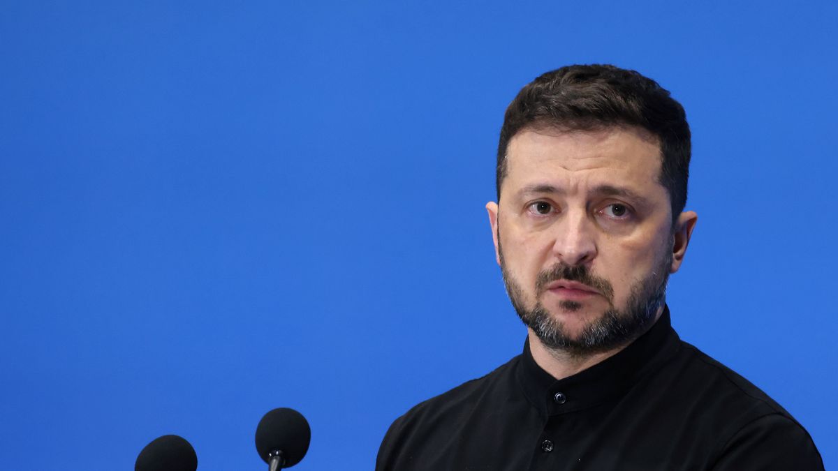 Volodymyr Zelenskiy, Ukraine's president, during a news conference at the Ukraine Recovery Conference (URC) in Rome, Italy, on Thursday, July 10, 2025. Zelenskiy said a meeting with US and European allies in Rome stoked optimism that Donald Trump's administration will resume military aid to the war-battered country. Photographer: Alessia Pierdomenico/Bloomberg via Getty Images