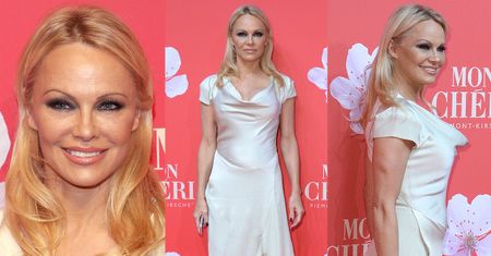Skromna Pamela Anderson dorabia na imprezie czekoladek z wiśnią