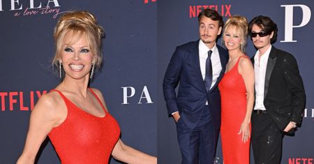 55-letnia Pamela Anderson zachwyca w dopasowanej sukni na premierze dokumentu Netfliksa. Zabrała na ściankę SYNÓW! (ZDJĘCIA)