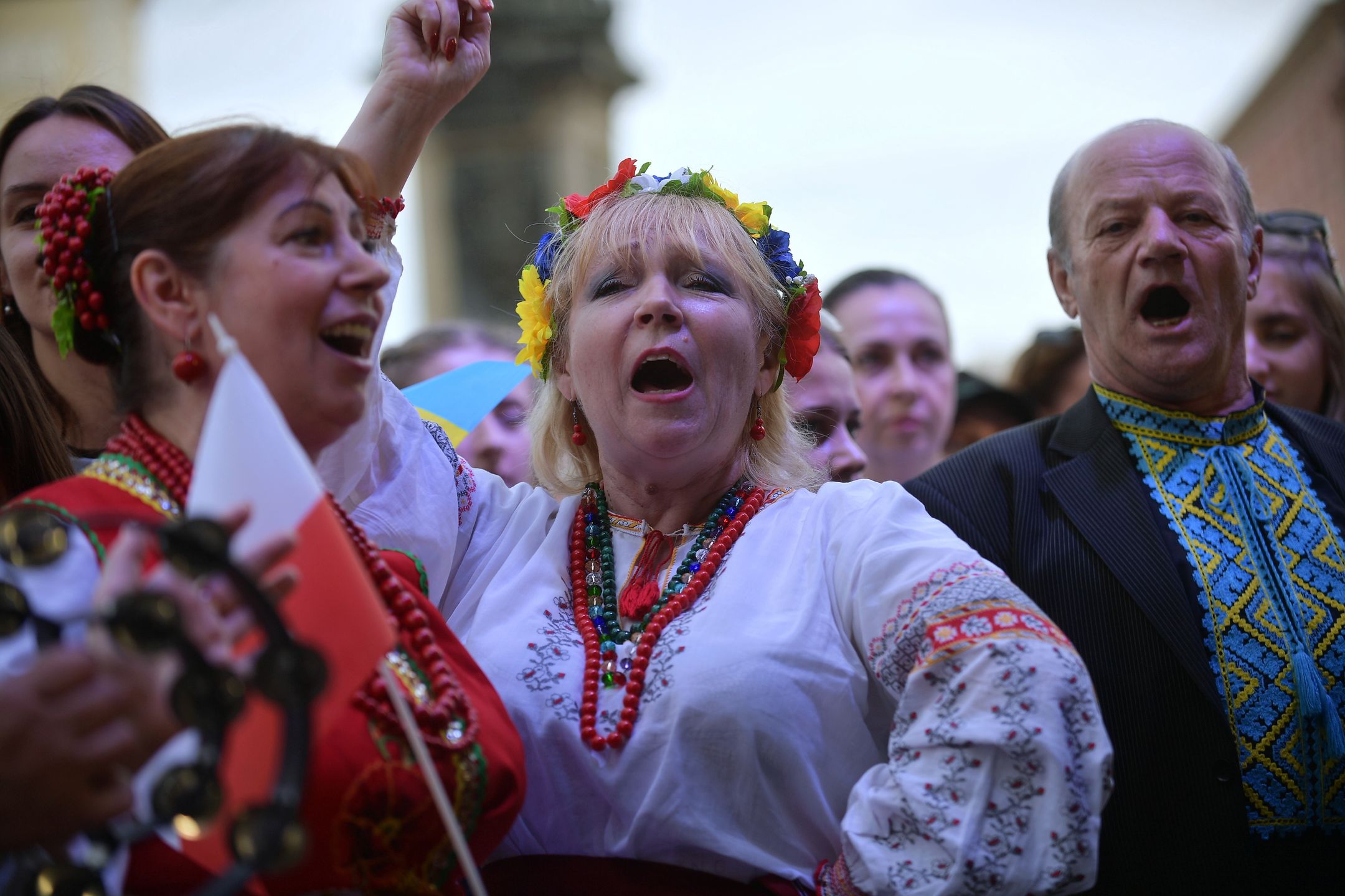 Warszawa, 29.05.2022. Obywatele Ukrainy podczas Marszu Wdzięczności w Warszawie