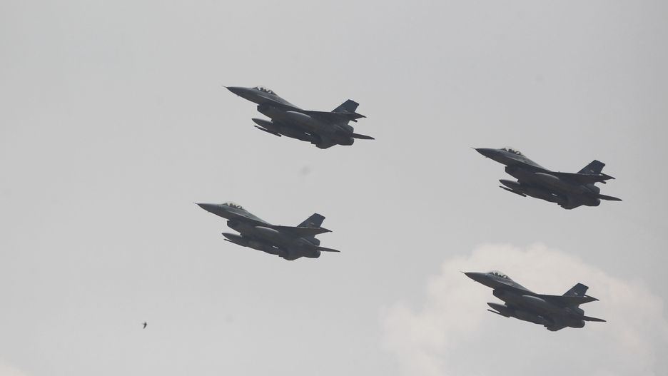 BINTAN, INDONESIA - OCTOBER 12 : F-16 Fighting Falcon of Indonesia Air Force showing flypast in Bintan Island, Riau Islands Province, Indonesia on October 12, 2021. (Photo credit should read Yuli Seperi / Sijori images/Barcroft Media via Getty Images)