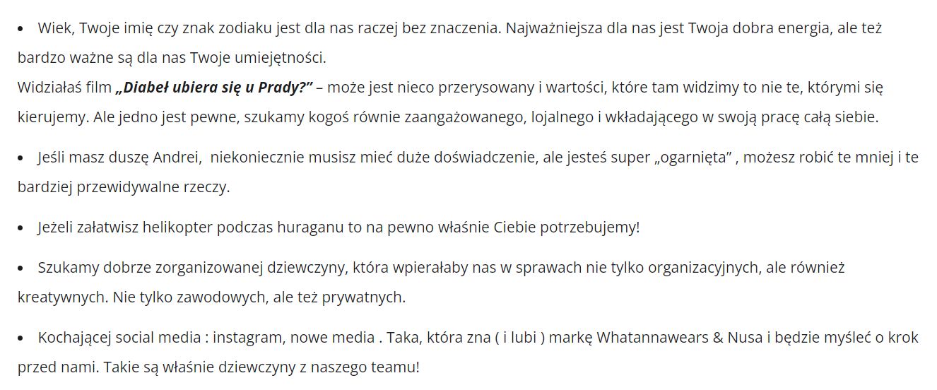 Anna Skura ma konkretne wymagania od przyszłej asystentki