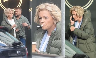 Zziębnięta Dorota Szelągowska zaspokaja głód nikotynowy, puszczając dymka z Tomaszem Jakubiakiem w centrum Warszawy (ZDJĘCIA)