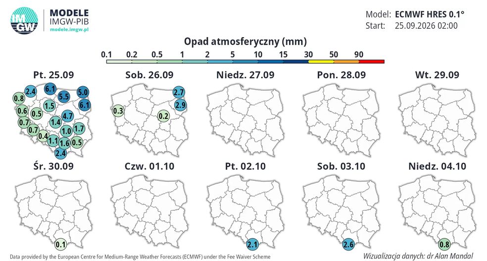 Prognoza opadów na 10 dni
