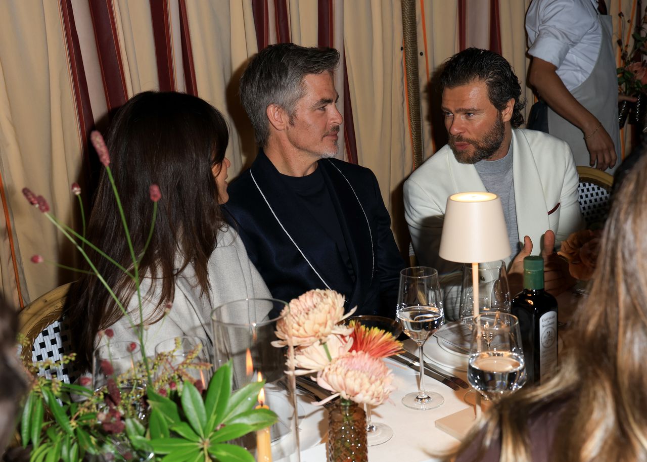 Chris Pine, Alessio Piastrelli at the Brunello Cucinelli Dinner at Chateau Marmont on December 5, 2024 in Los Angeles, California. (Photo by River Callaway/WWD via Getty Images)