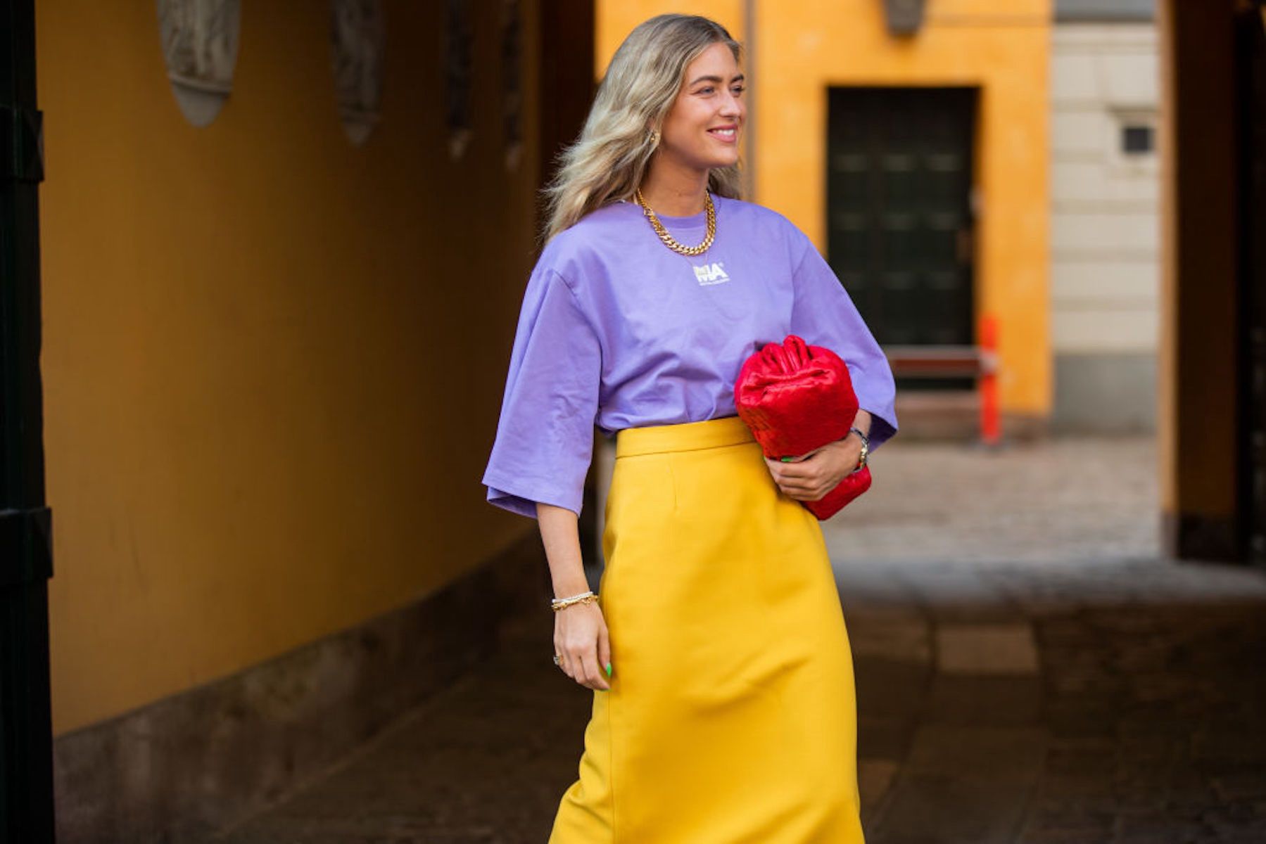 Street Style - Day 4 - Copenhagen Fashion Week Spring/Summer 2021
COPENHAGEN, DENMARK - AUGUST 12: Emili Sindlev is seen wearing yellow skirt, purple tshirt, red Bottega Veneta bag outside Selected during Copenhagen Fashion Week Spring/Summer 2021 on August 12, 2020 in Copenhagen, Denmark. (Photo by Christian Vierig/Getty Images)
Christian Vierig