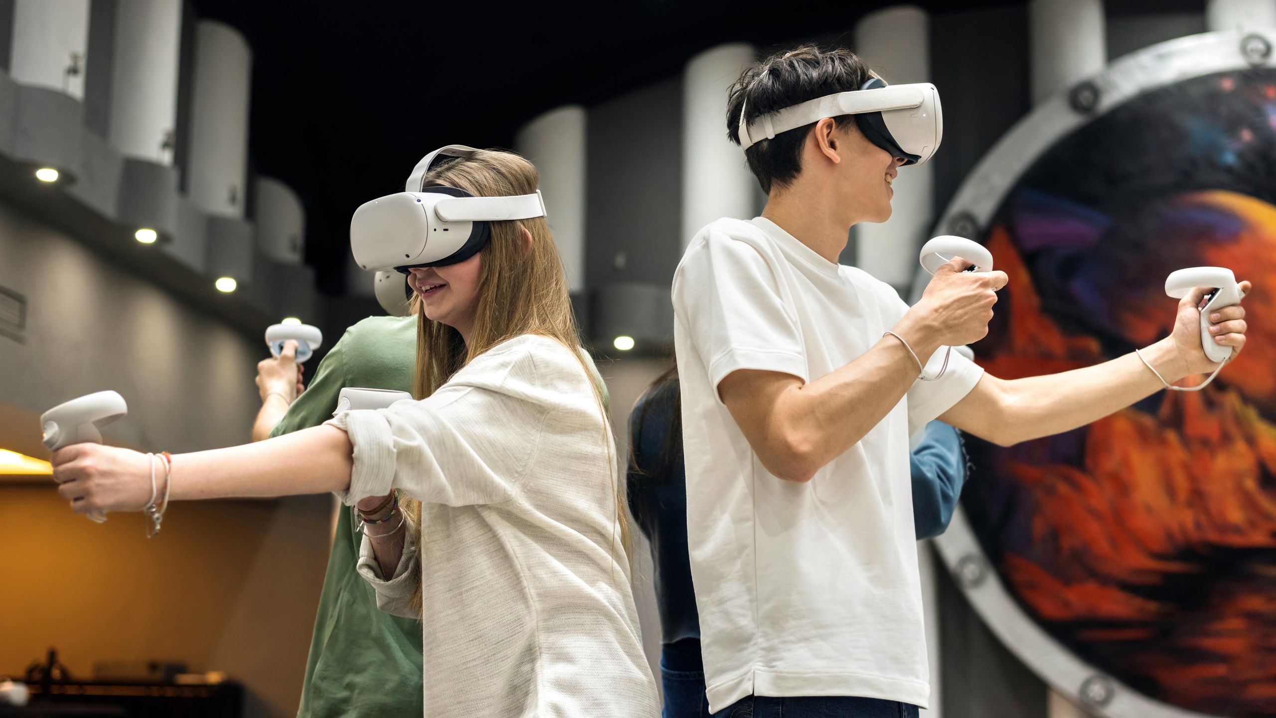 A team of friends playing VR
Four teenagers wearing VR equipment and playing on arena
FRIMU EUGEN
vr, teen, teenager, interaction, communication, team, play, virtual, game, electronic, entertainment, futuristic, headset, innovation, wearing, device, technology, young, experience, glasses, eyewear, people, smiling, caucasian, fun, hi-tech, simulation, digital, digital world, cyber space, vr, teen, teenager, interaction, communication, team, play, virtual, game, electronic, entertainment, futuristic, headset, innovation, wearing, device, technology, young, experience, glasses, eyewear, people, smiling, caucasian, fun, hi-tech, simulation, digital, digital world, cyber space