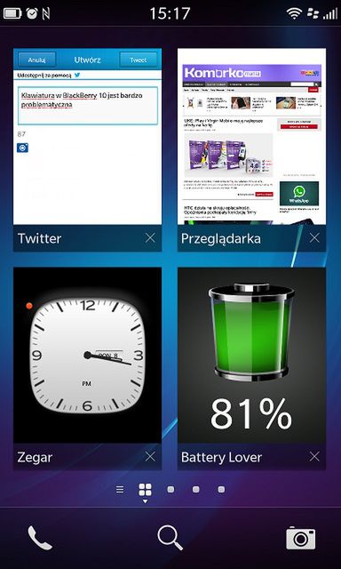 Okno multitaskingu w BlackBerry 10