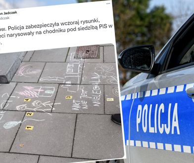 Dzieci rysowały na chodniku przed siedzibą PiS. Przyjechała policja, zabrała kredę i spisała rodziców