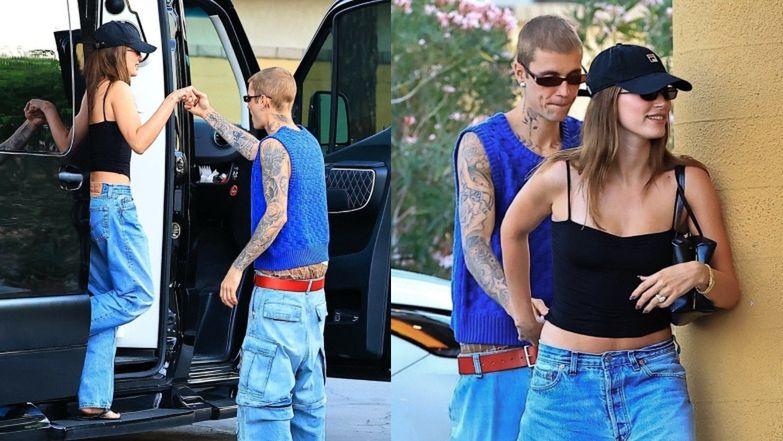 Bieberowie trzymają się za ręce w drodze do restauracji