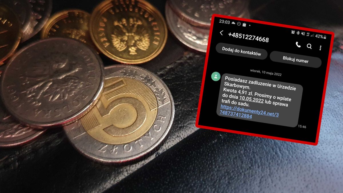 Fałszywy SMS wzywający do dopłaty