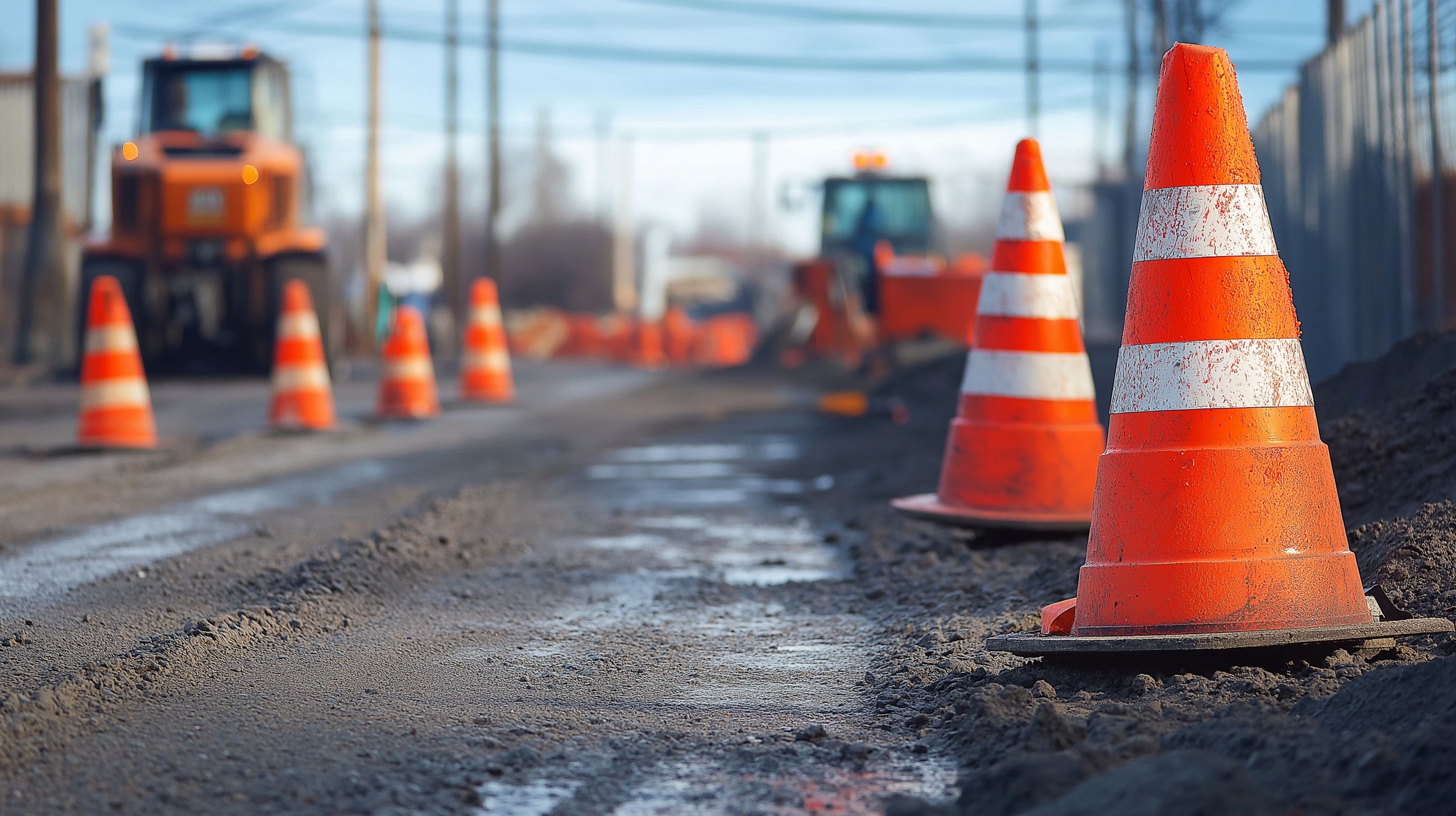 construction, safety, traffic, road work, development, urban, infrastructure, equipment, warning, site, project, maintenance, protection, industrial, renovation, improvement, safety gear, work zone, progress, control