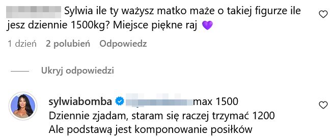 Sylwia Bomba zdradza, ile kcal je