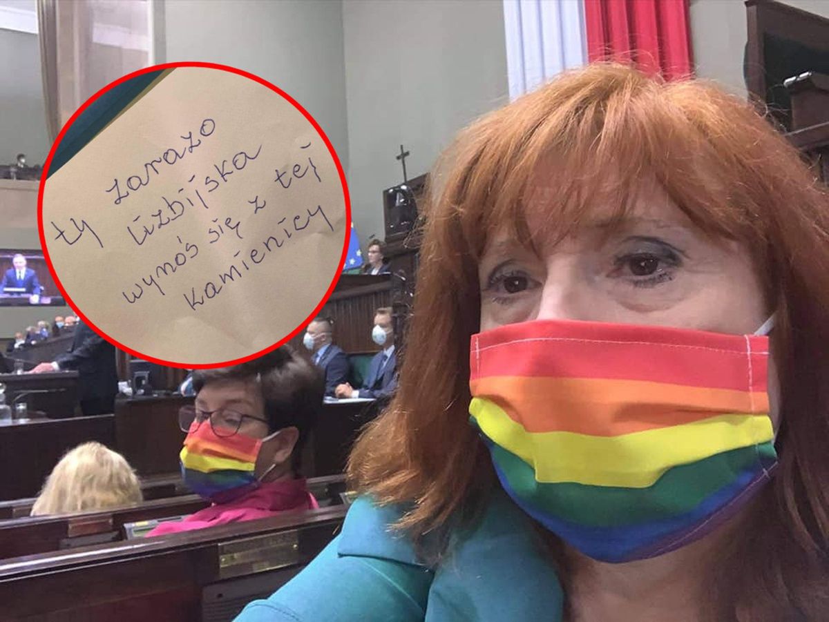 Taki list leżał pod drzwiami posłanki.
