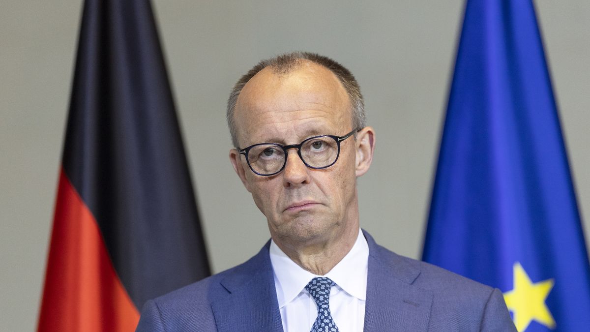 BERLIN, GERMANY - APRIL 14: German Chancellor Friedrich Merz speaks during a statement with African Union Commission Chairman and Djiboutian Foreign Minister Mahmoud Ali Youssouf prior to talks at the Chancellery on April 14, 2026 in Berlin, Germany. Youssouf is in Berlin to participate in the 3rd international Sudan conference. (Photo by Maja Hitij/Getty Images)