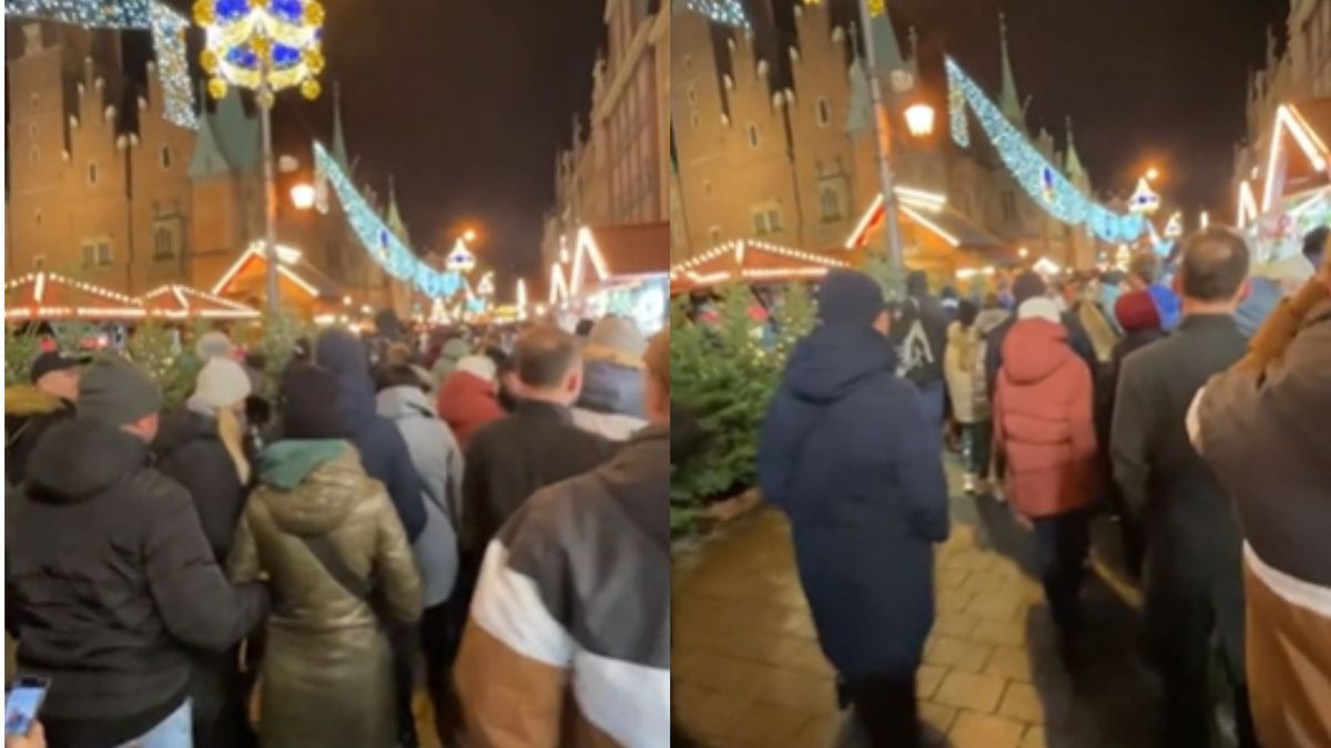 kadr z nagrania jarmarku bożonarodzeniowego we Wrocławiu