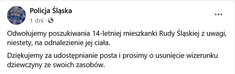 Policja odwołała poszukiwania 14-latki