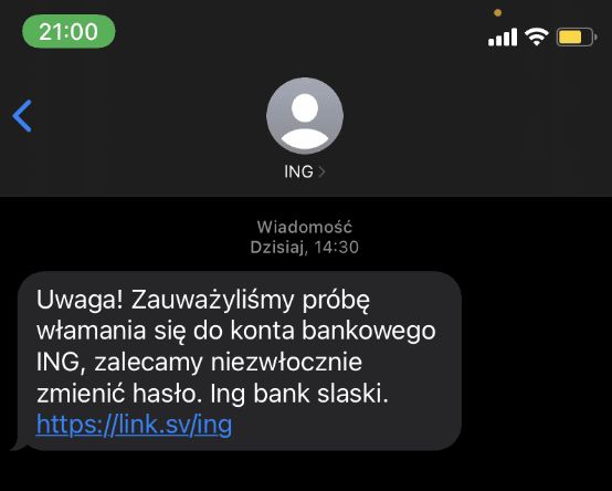 Fałszywa wiadomość SMS