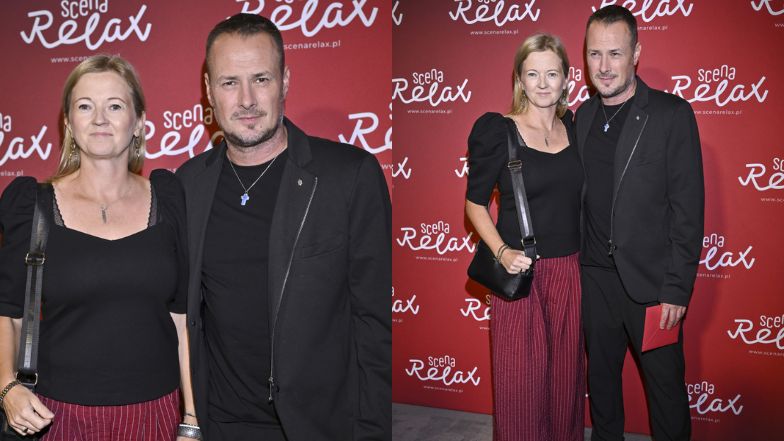 Paweł Małaszyński pozuje na ściance z ukochaną