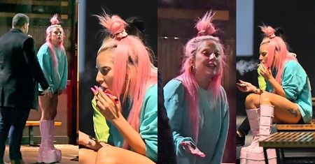 Kolorowa Lady Gaga delektuje się papierosowym dymem na spotkaniu z przyjaciółkami (ZDJĘCIA)