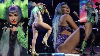 Lady Gaga w swoim żywiole na koncercie przed Super Bowl: tarzanie się po scenie, odważne stylizacje i fioletowa peruka (ZDJĘCIA)
