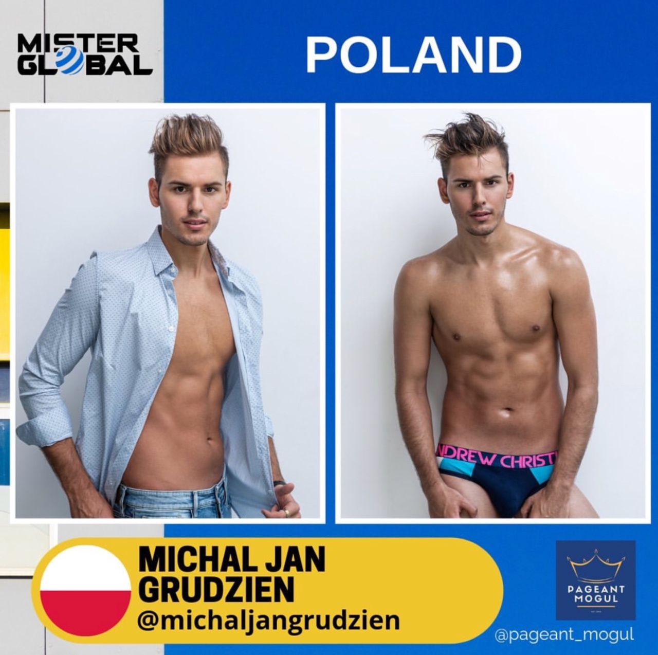 Michał Grudzień na wyborach Mister Global 2019