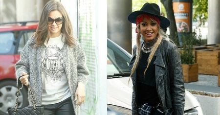 Stylowa Kinga Rusin i młodzieżowa Patricia Kazadi pod studiem ''Dzień Dobry TVN''