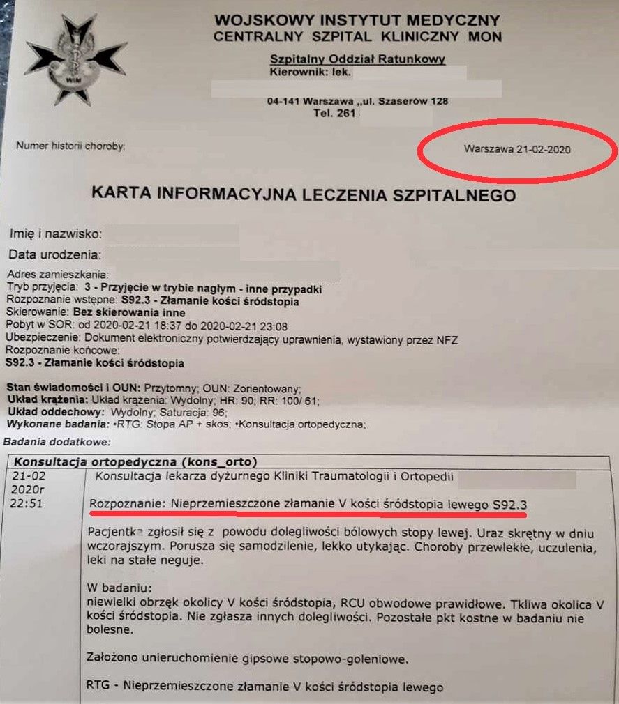 Złamanie i noga w gipsie – tak z kolei zakończyła się wizyta w parku dla pani Alicji. 