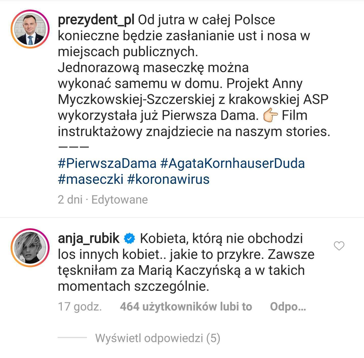Anja Rubik krytykuje zachowanie Pierwszej Damy