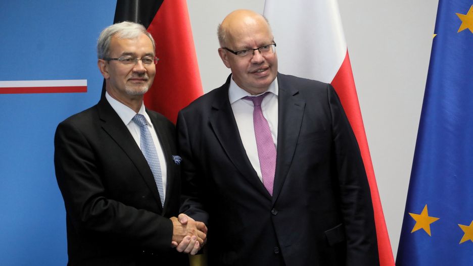 Minister inwestycji i rozwoju Jerzy Kwieciński i minister gospodarki i energetyki Niemiec Peter Altmaier podczas wspólnej konferencji prasowej