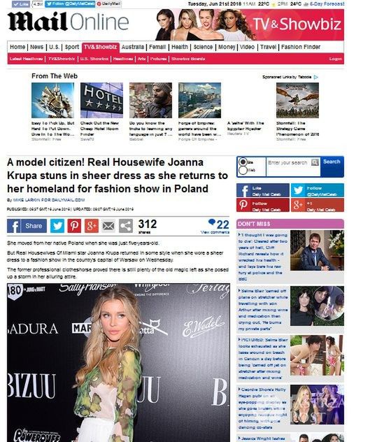 Daily Mail o stylizacji Joanny Krupy z pokazu Bizuu jesień-zima 2016/2017 (screen: Dailymail.co.uk)