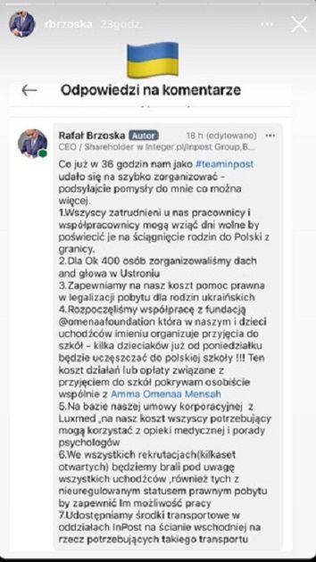 Rafał Brzoska pomoc dla Ukrainy