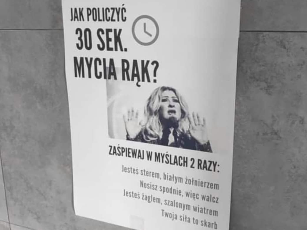 Instrukcja mycia rąk w rytm refrenu "Białej armii". 