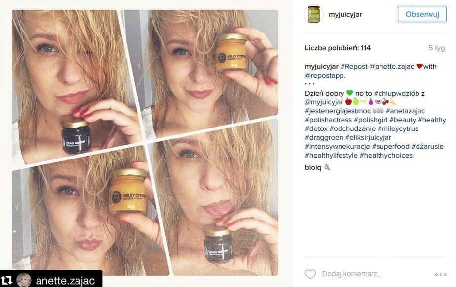 Gwiazdy na diecie sokowej Juicy Jar: Aneta Zając