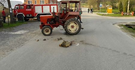 Szalona ucieczka pijanego traktorzysty. Na łuku drogi wypadł z pojazdu