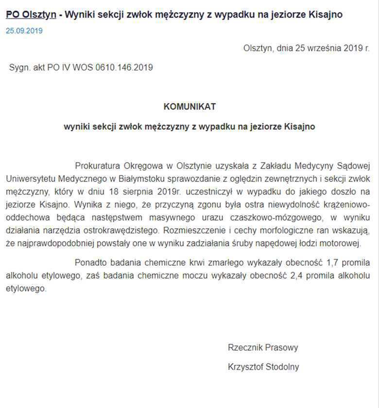 Prokuratura podała przyczyny śmierci Piotra Woźniaka-Staraka