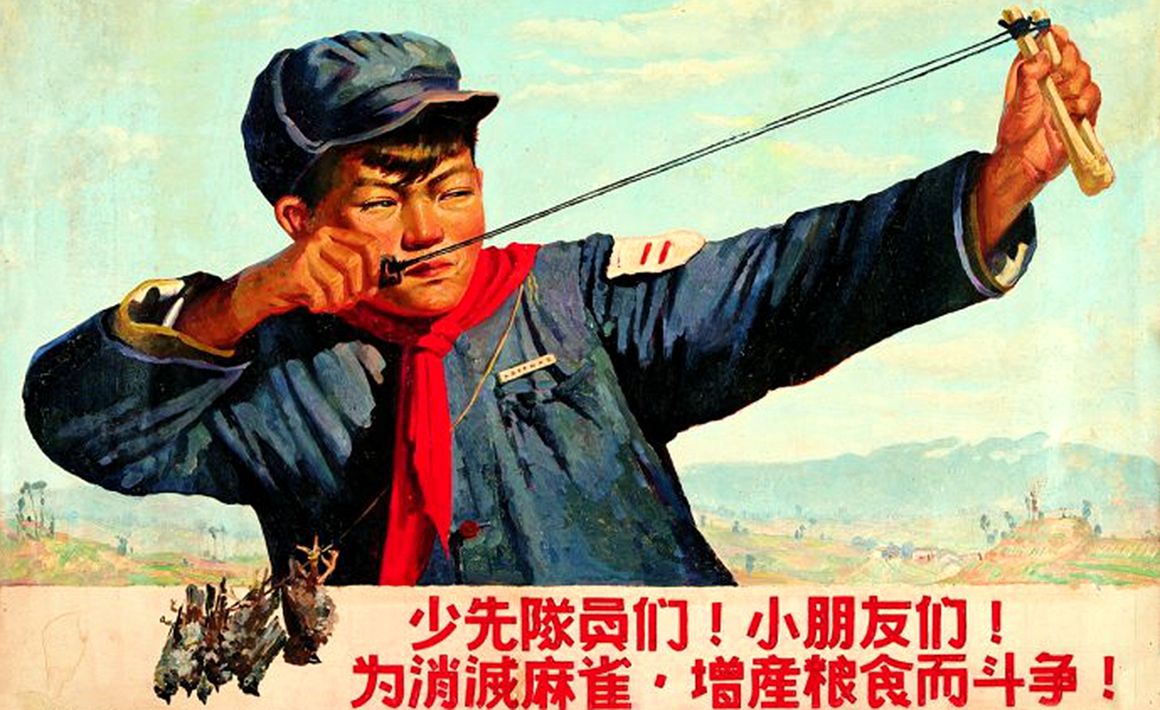 Chiński plakat propagandowy z czasów Wielkiego skoku